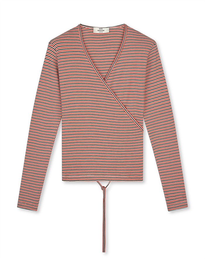 Mads Nørgaard - 2x2 Cotton Stripe Susi Top - Fiery Red/Vanilla Ice