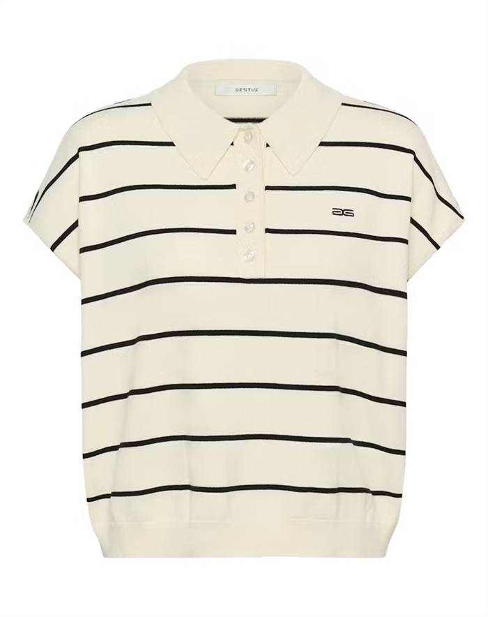 Gestuz - GZSaia Pullover Polo - Egret/Black Striped 
