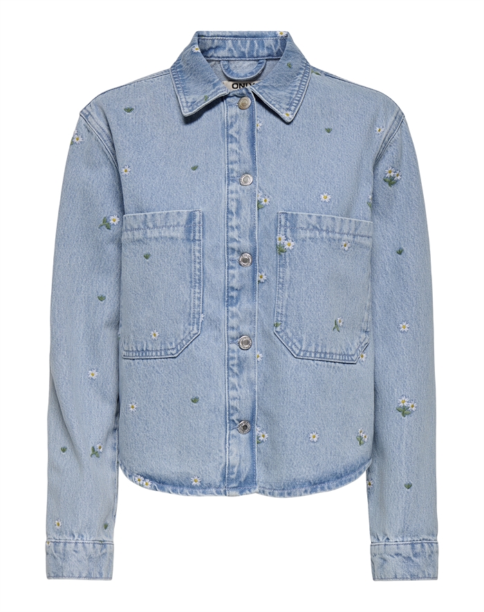 Only - ONLCassie Embrodery Overshirt - Light Blue Denim