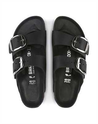 Arizona Big Buckle Oiled Leather Sandal - Black