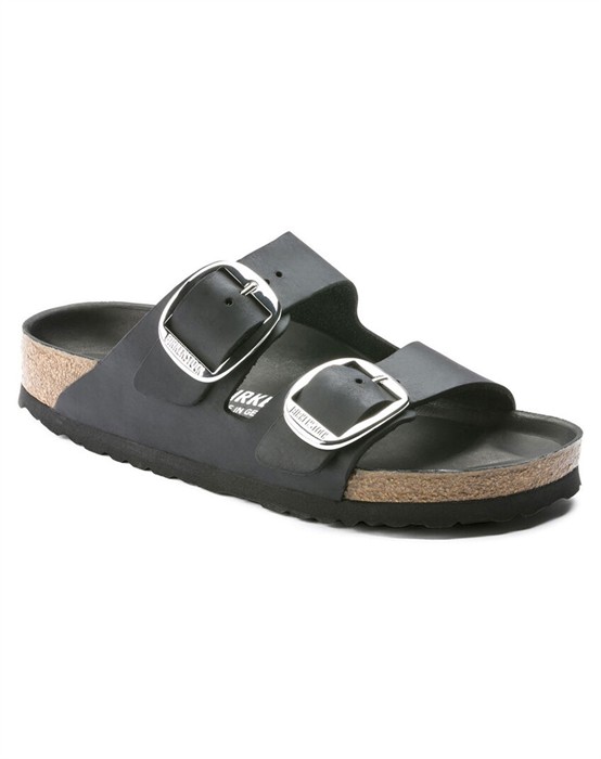 Arizona Big Buckle Oiled Leather Sandal - Black