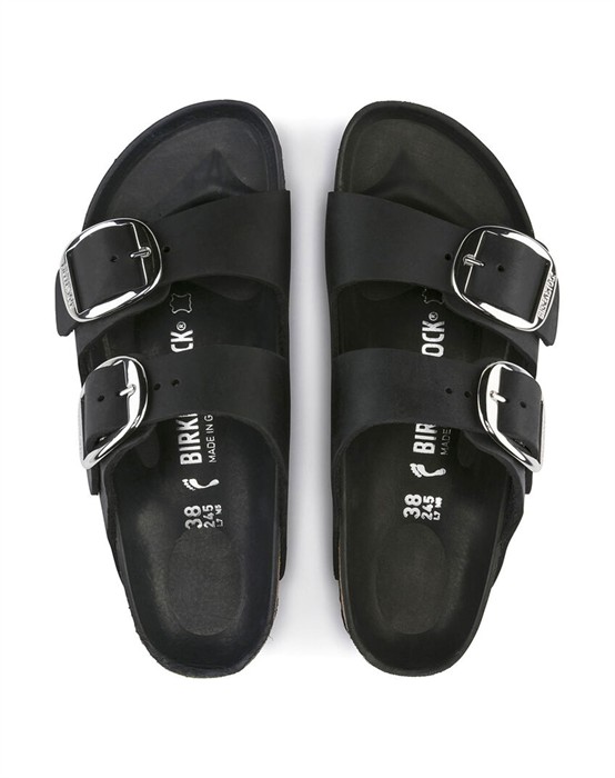 Arizona Big Buckle Oiled Leather Sandal - Black