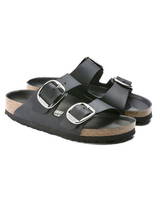 Arizona Big Buckle Oiled Leather Sandal - Black