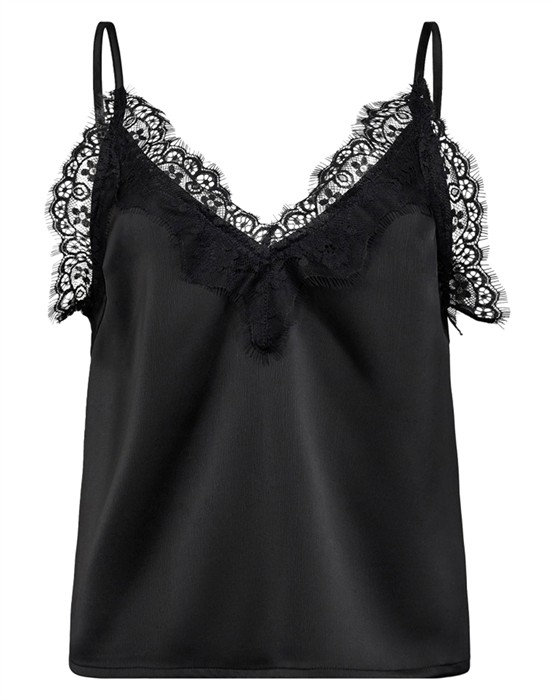 Denise Lace Singlet Top - Black