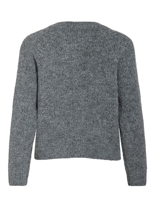 VICheena O-Neck Button Strik - Medium Grey Melange