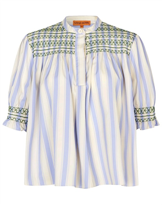Smocked Gathered Bluse - Pastel Stripes