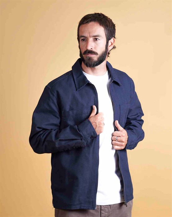 Herringbone Zip Overshirt - Dark Navy