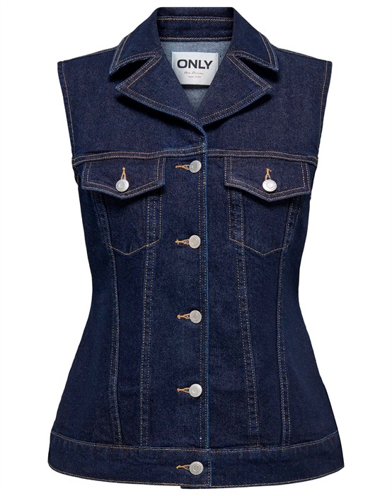OnlJoana Rinse Denim Vest - Dark Blue Denim