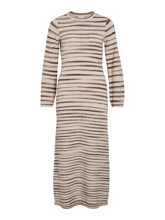 VIAlania O-Neck L/S Strikkjole - Birch/Pinecone