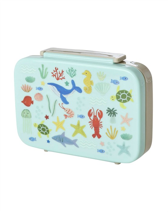 Plastik Madkasse - Ocean print - Blå