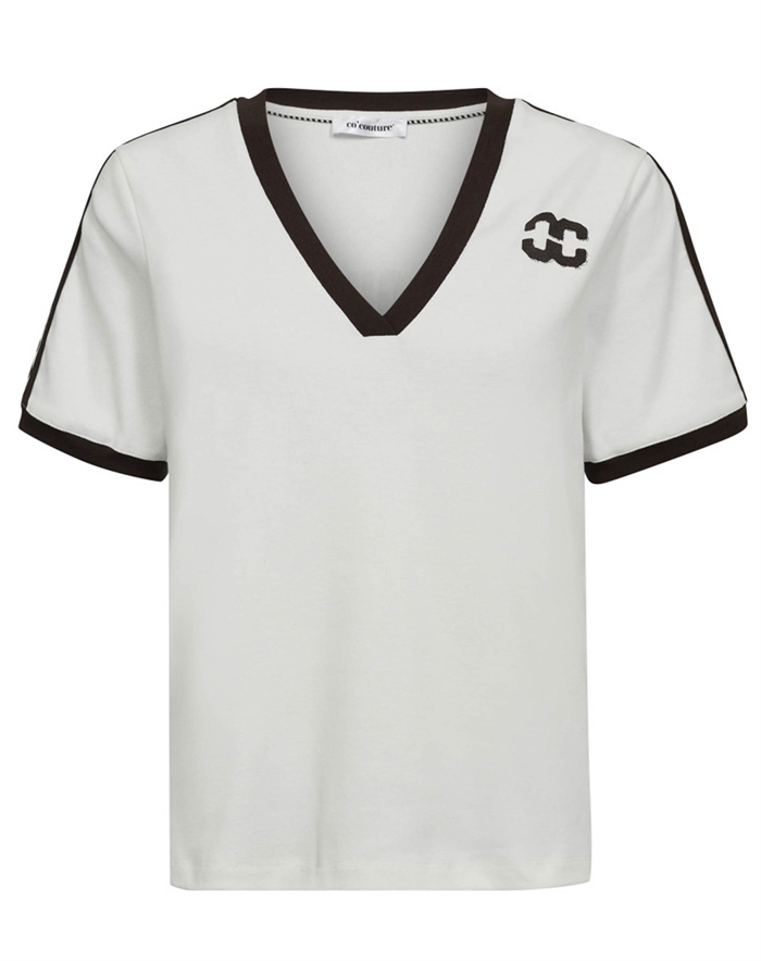 Co\'Couture - Edge CC Stripe V T-shirt - Off White/Mocca