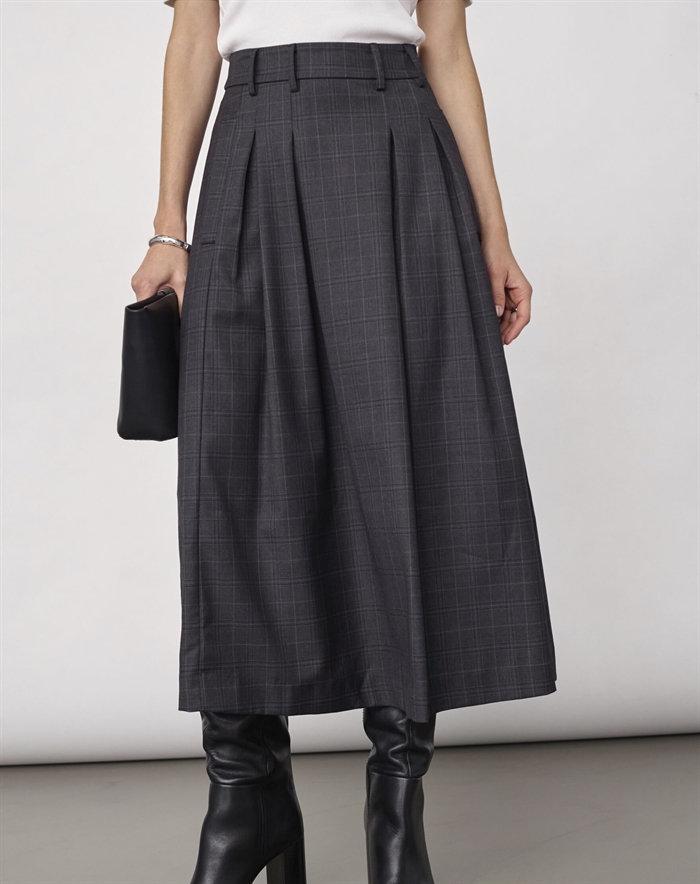 Co\'Couture - EloraCC Check Pleat Nederdel - Dark Grey 