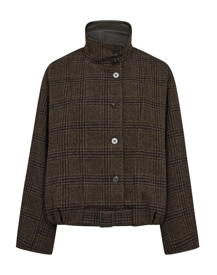 Co´Couture - OlvaCC Check Balloon Jakke - Dark Brown