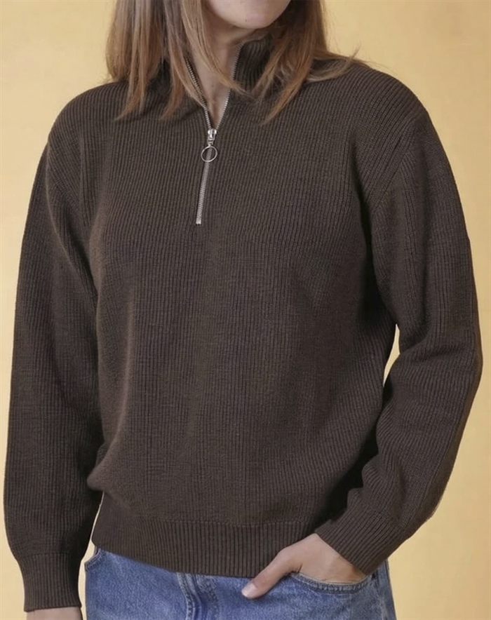 Elsk - Halfzip Organic Cotton Strik - Brown Melange 