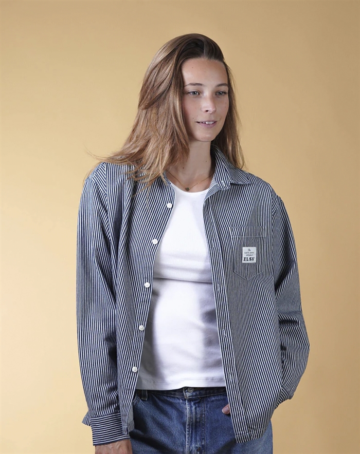  Elsk - Hickory Striped Womans Skjorte - Navy/White