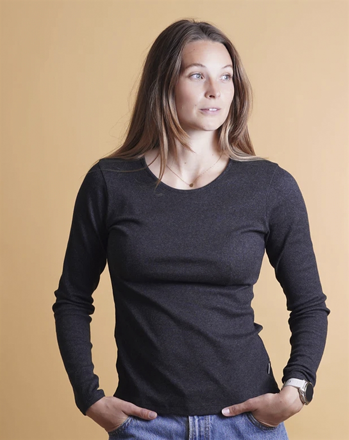 Elsk - Rib Langærmet Top - Antracit Melange