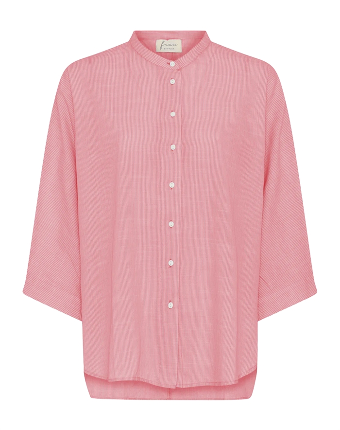Frau - Seoul Kort Skjorte - Hot Coral Stripe