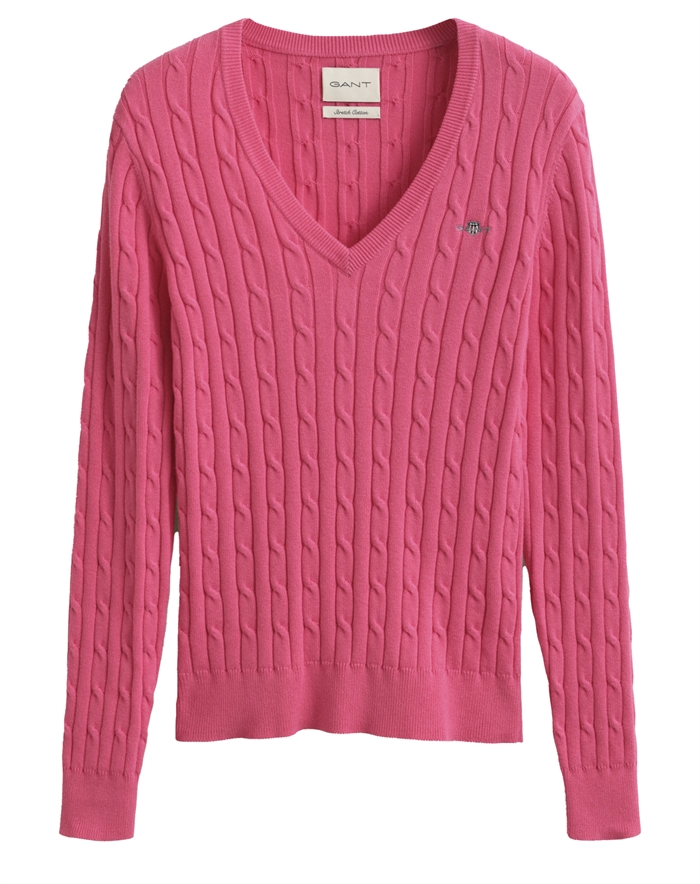 Gant - Cable V-Neck Strik - Bright Fuschia