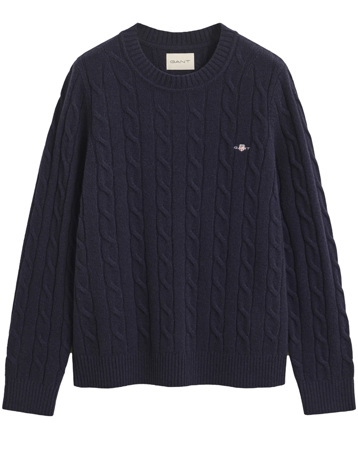Gant - Lambswool Cable C-Neck Strik - Evening Blue