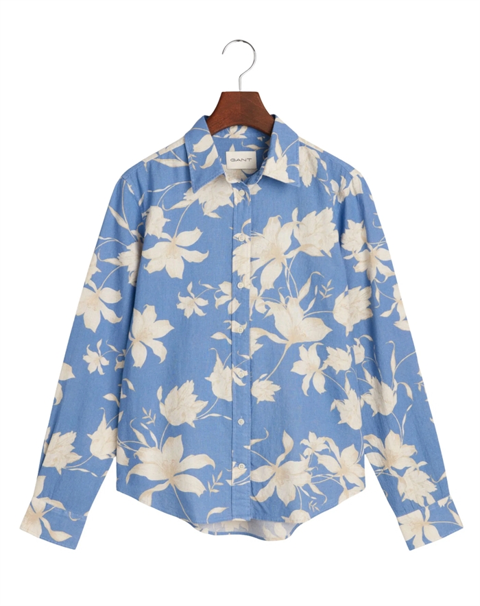Gant - Regular Floral Print Linen Shirt - Perfect Blue