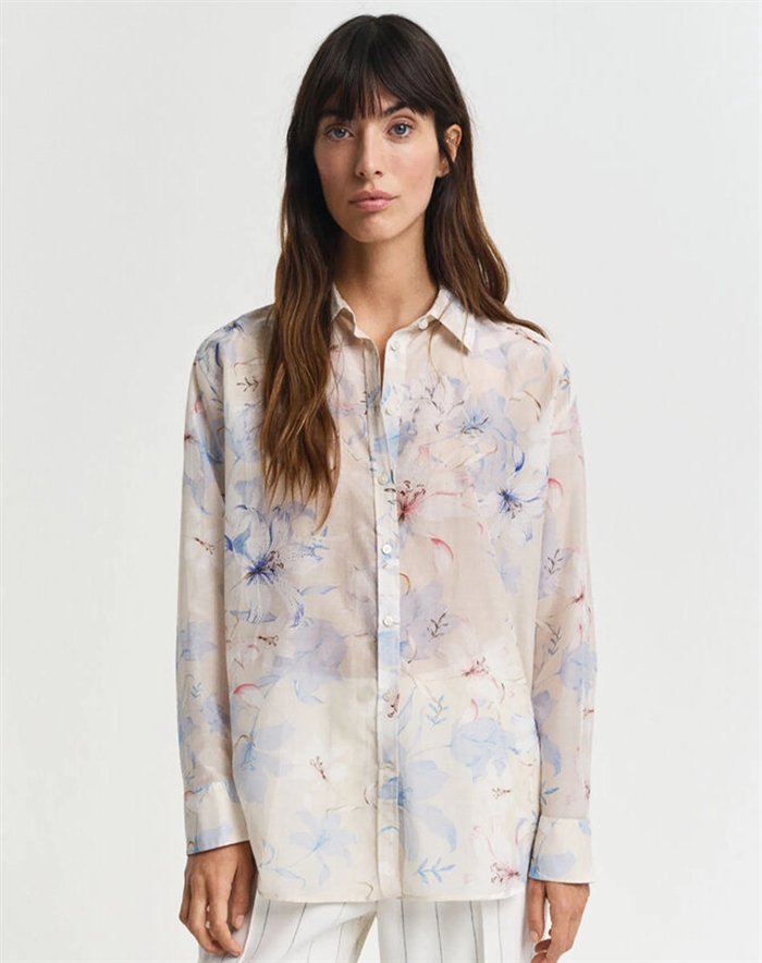 Relaxed Floral Silk Skjorte - Putty - GANT WOMEN