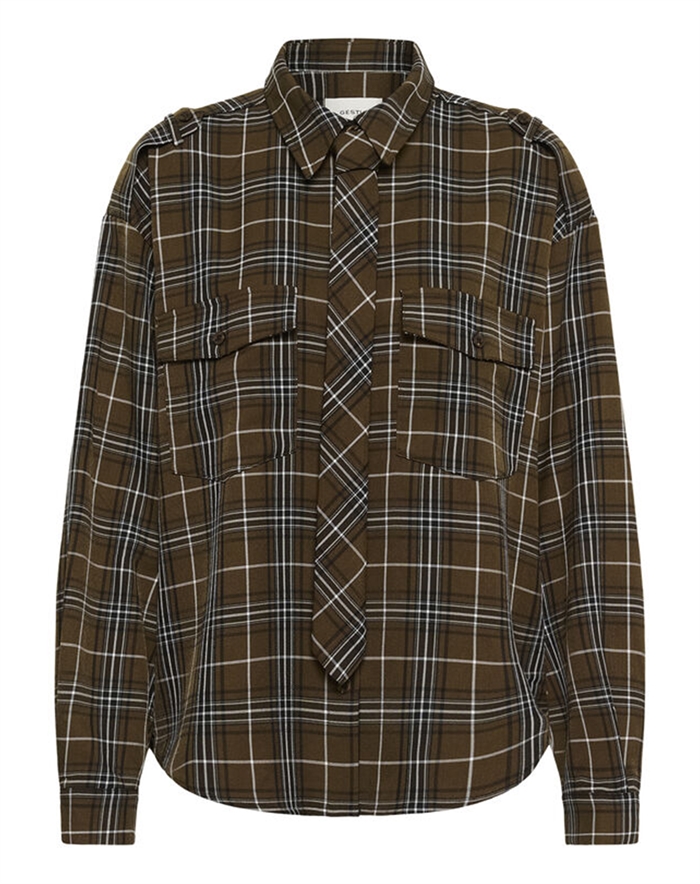 Gestuz - GZAleya Skjorte - Green Olive Check