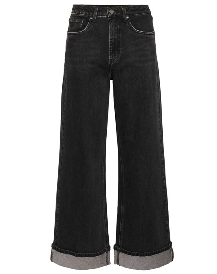 Gestuz - GZSara HW Wide Jeans - Washed Dark Black
