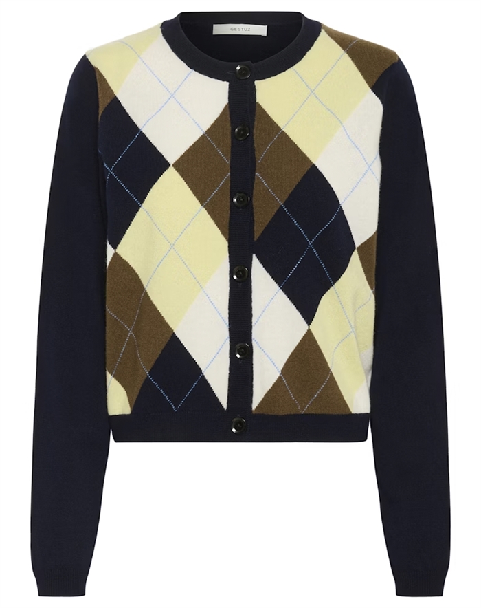 Gestuz - GZMani Multi Cardigan - Skycaptain/Brown/Yellow Plum