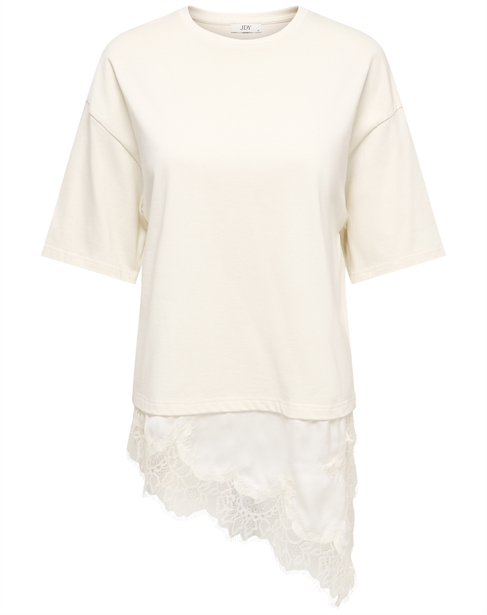 JDY - JDYAlma Lace Detail T-Shirt - Egret