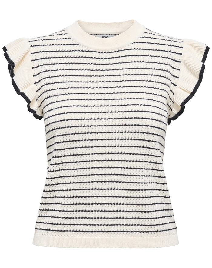 JDY - JDYCarice Frill Pullover Top - Cloud Dancer/Black