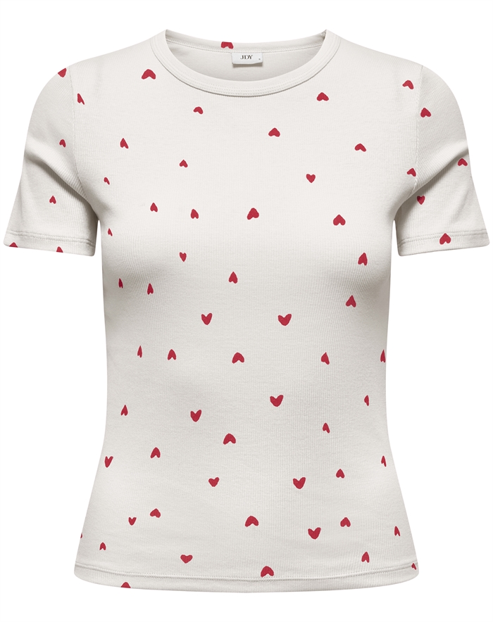 JDY - JDYLucky O-Neck T-Shirt - Cloud Dancer/Chinese Red