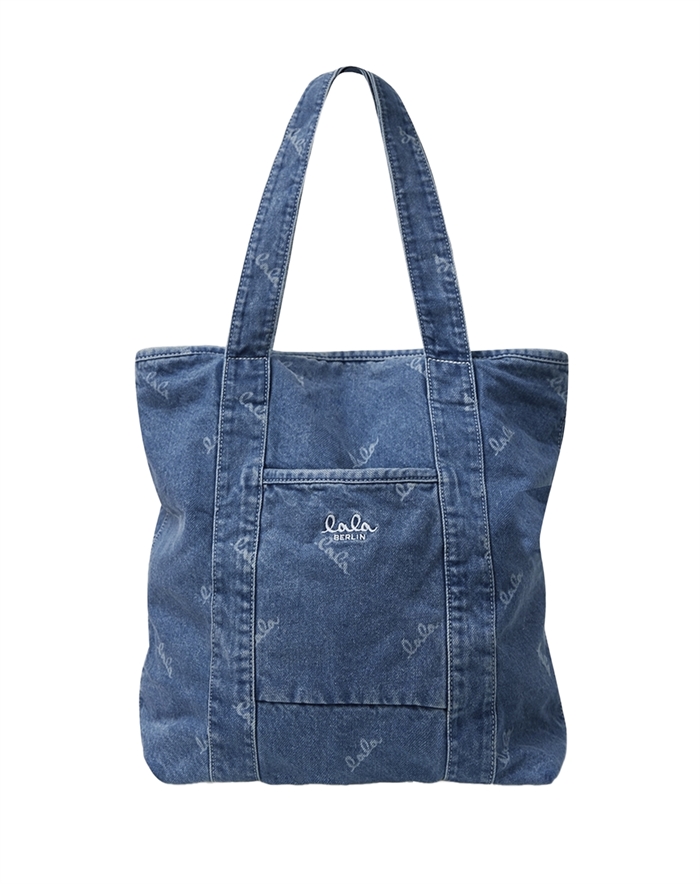 Lala Berlin - Carmela Printed Logo Denim Taske - Washed Blue