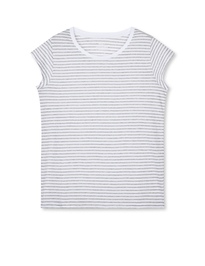 Mads Nørgaard - Organic Favorite Stripe Teasy T-shirt - Briliant White/Light Grey 