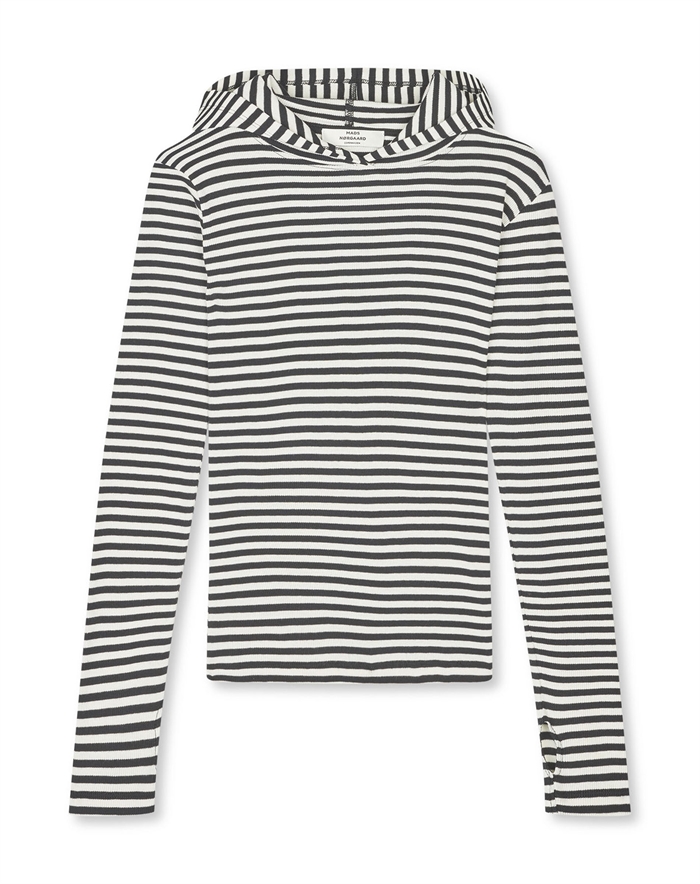Mads Nørgaard - 2x2 Cotton Stripe Tutti Hood Bluse - Black/Vanilla 