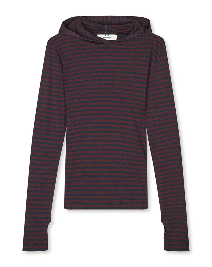 Mads Nørgaard - 2x2 Cotton Stripe Tutti Hood Bluse - Sky Captain