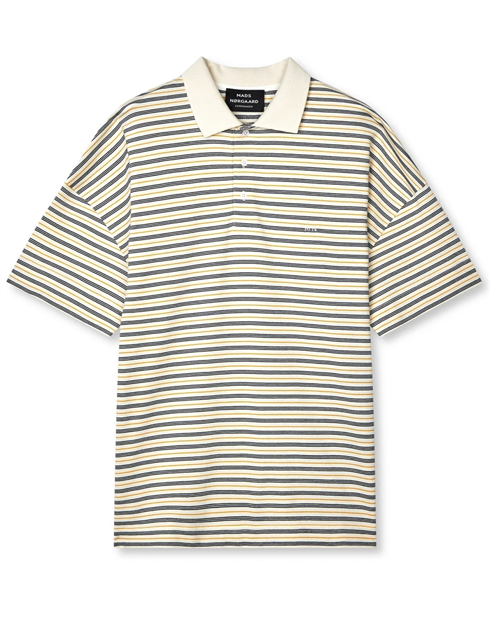 Mads Nørgaard - Light Terry Polo T-Shirt - Vanilla Ice/Sky Captain/Zinnia