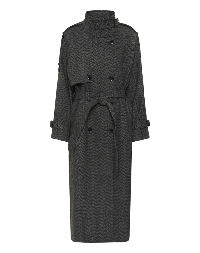 Gestuz - GZAvic Long Frakke - Herringbone Black/Grey