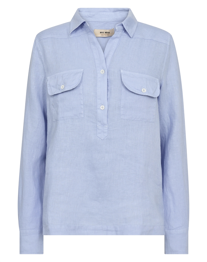 Mos Mosh - MMEnna Linen Pocket Bluse - Brunnera Blue