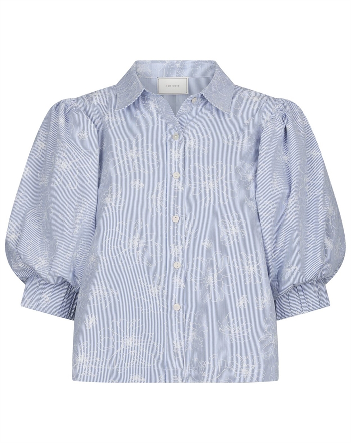 Neo Noir - Etta Flower Stripe Skjorte - Light Blue
