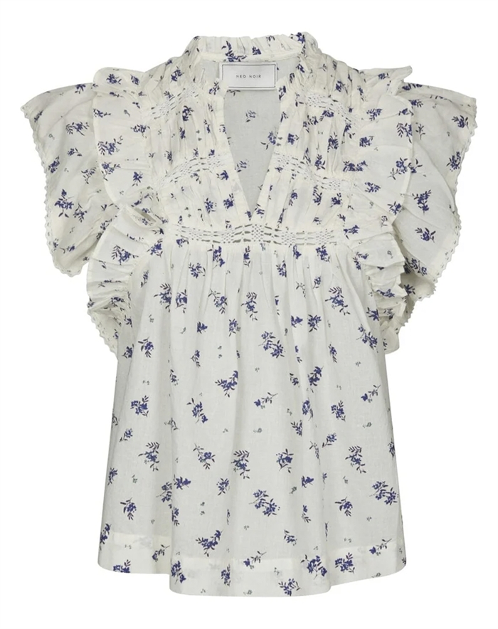 Neo Noir - Jayla Small Blossom Top - White Blue