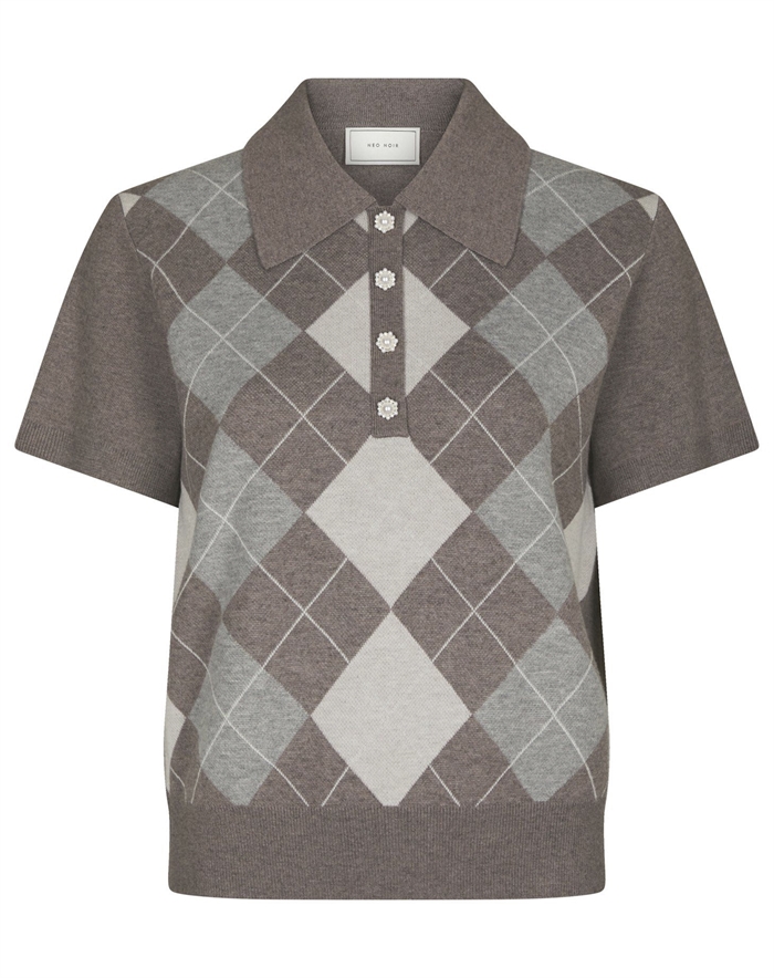 Neo Noir - Gia Check Knit Blouse - Dark Taupe