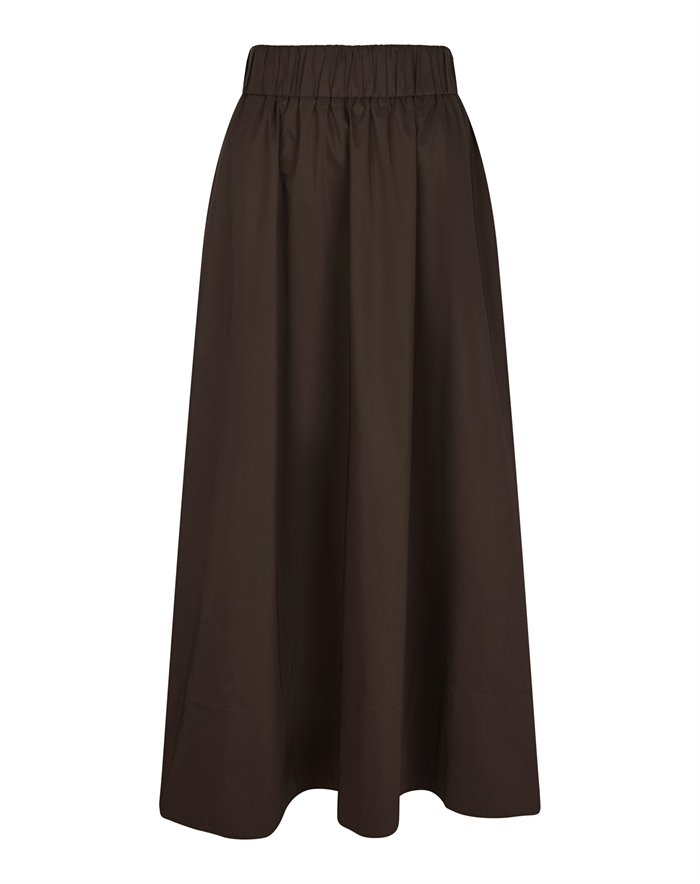 Neo Noir - Yara Long Poplin Nederdel - Chocolate Brown 