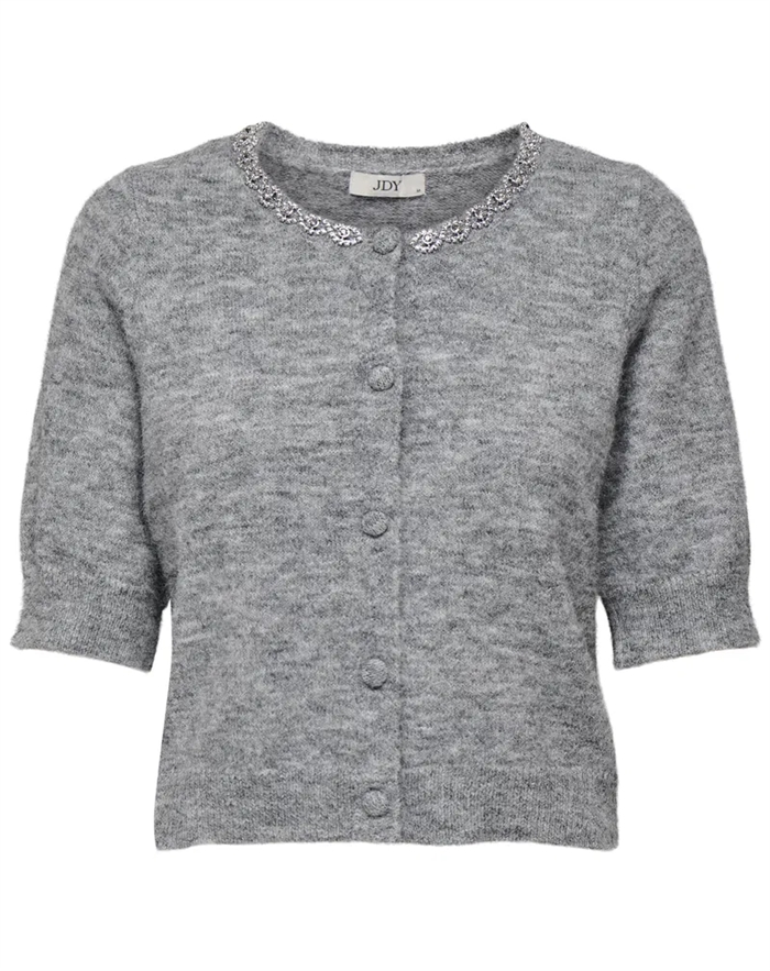 JDY - JDYAlva Life 2/4 Embellish Cardigan - Medium Grey Melange