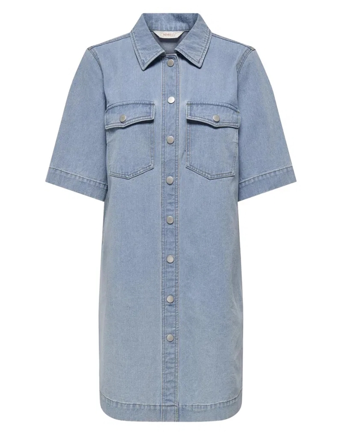Only - Belle Button Denim Kjole - Light Blue Denim