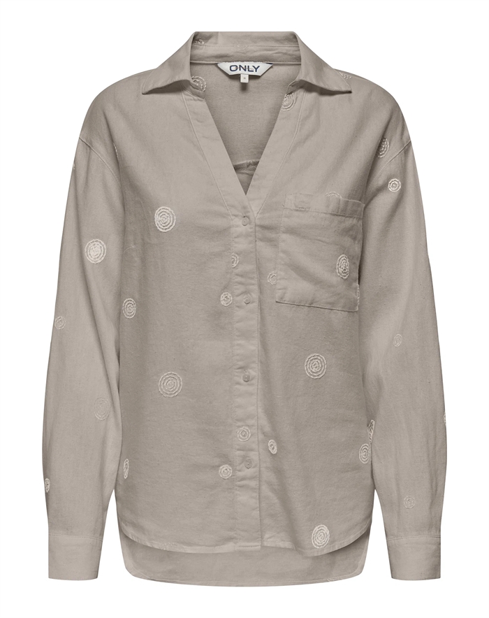 Only - Onlcaro Linen Emb Skjorte - String/Pumice Stone