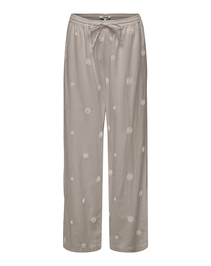 Only - Onlcaro Linen Emb Wide Bukser - String/Pumice Stone