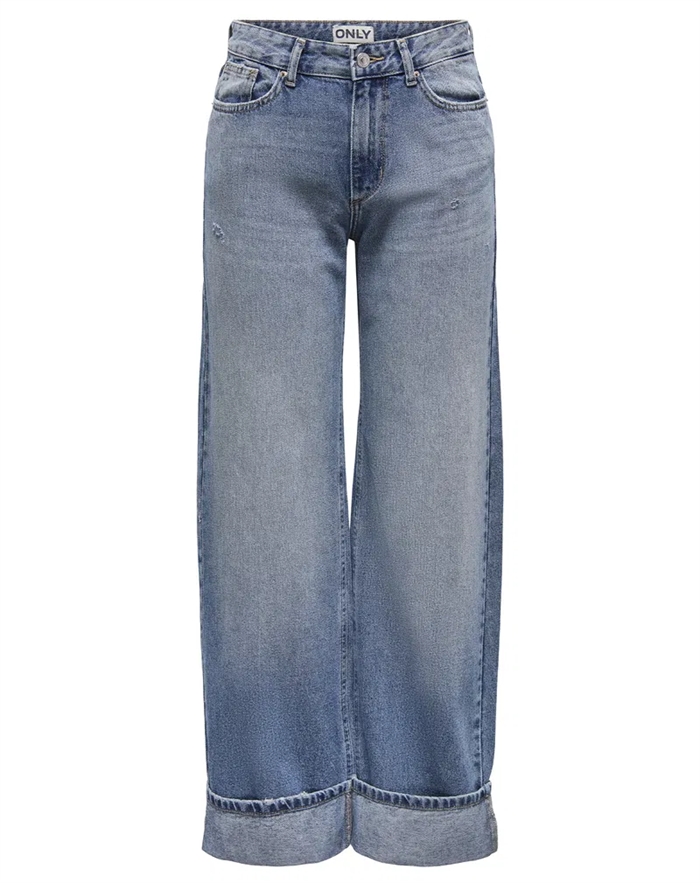 Only - Ella Wide Fold Up Denim Jeans - Medium Blue Denim 
