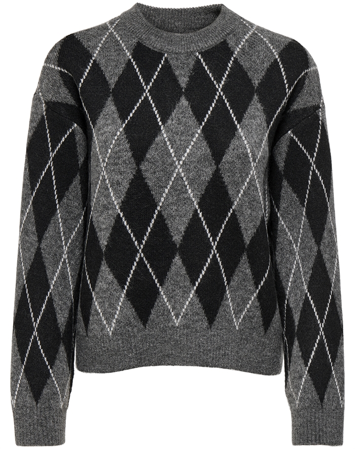 JDY - JDYBianka Argyle Pullover Strik - Dark Grey Melange