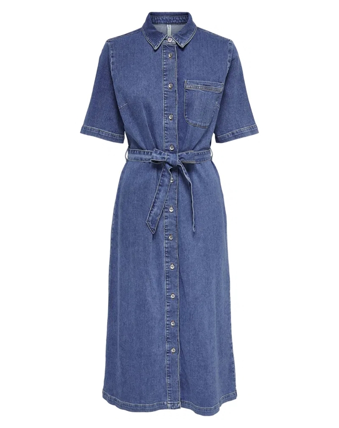 Only - Lana Long Denim Kjole - Medium Blue Denim 