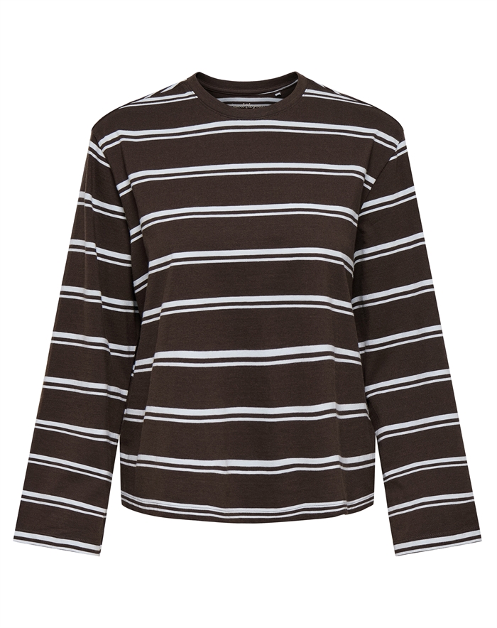 Only - ONLFreja Stripe Wide Sleeve Trøje - Coffee Bean/Light Blue